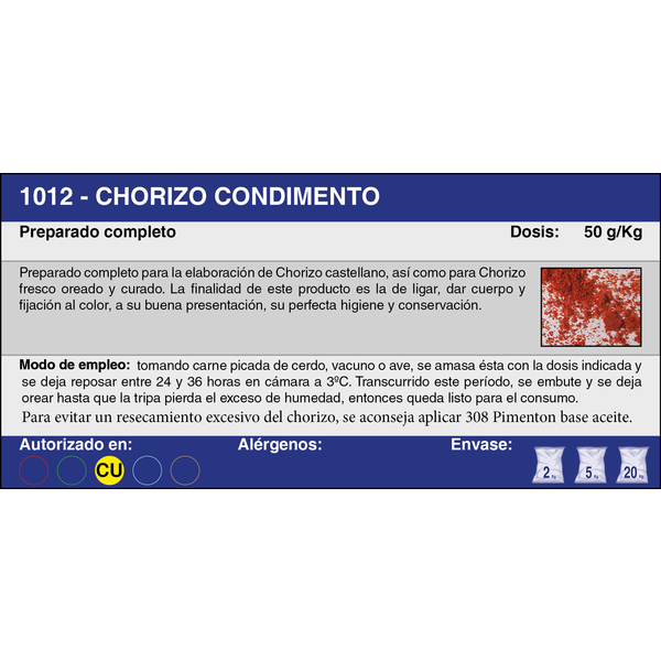 CHORIZO CONDIMENTO (5 Kg.)