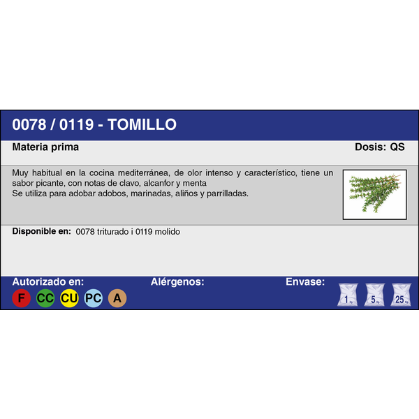TOMILLO TRITURADO (25 Kg.)