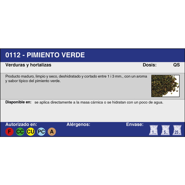 PIMIENTO VERDE 1*3 mm (25 Kg.)