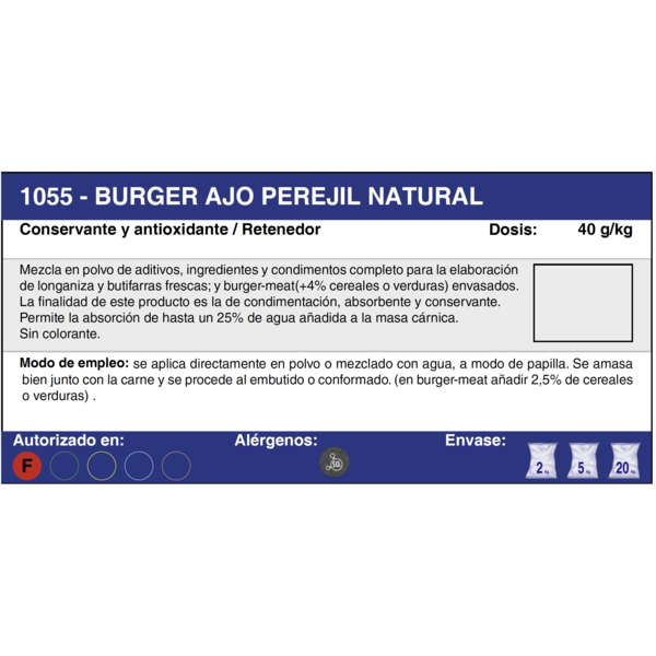 BURGER AJO/PEREJIL (20 Kg.)