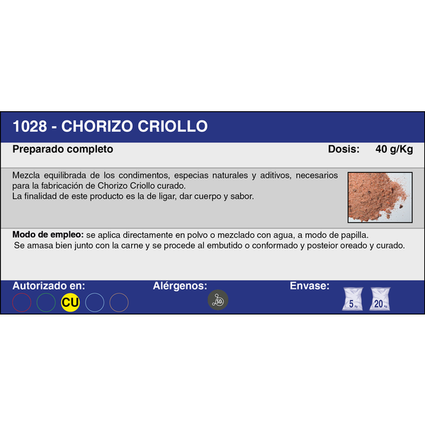 CHORIZO CRIOLLO OREADO (20 Kg.)